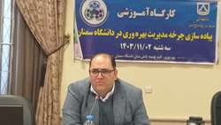 دکتر مجید قلهکی، دبیر شورای بهره وری دانشگاه سمنان، در جمع مدیران ستادی و مدیران دانشکده های دانشگاه در کارگاه آموزشی پیاده سازی چرخه مدیریت بهره وری در دانشگاه سمنان